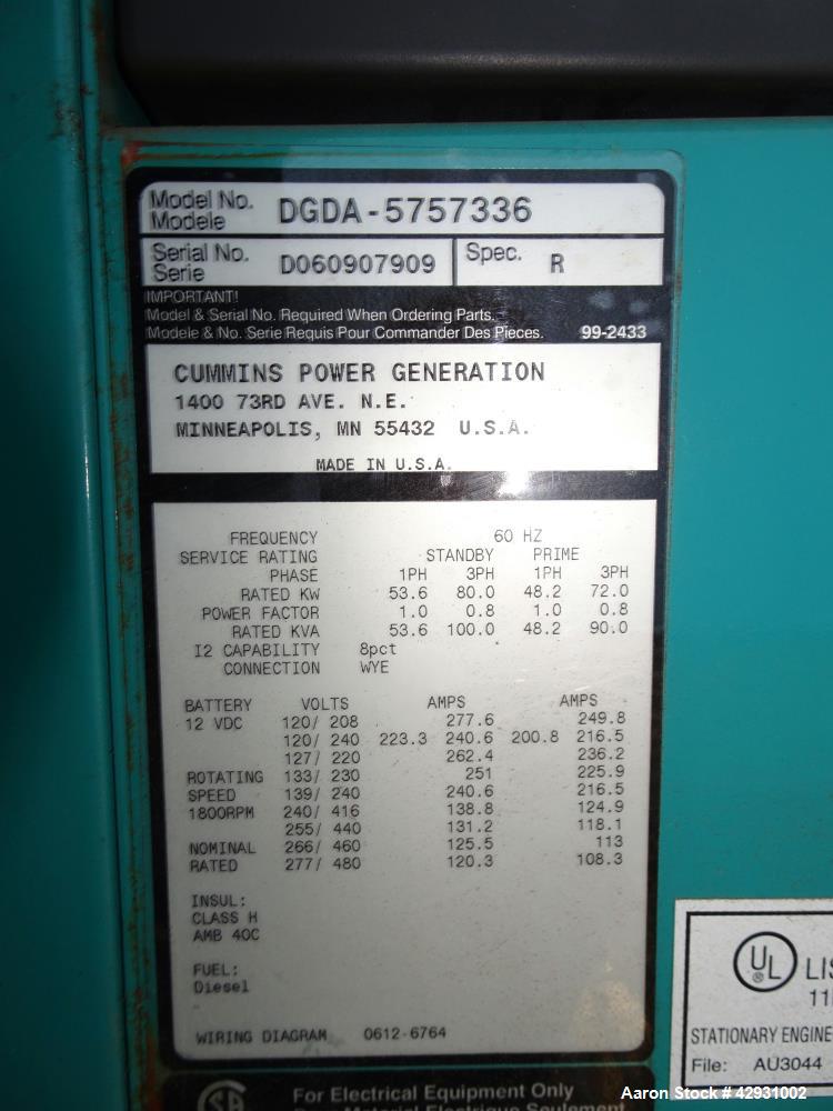 Used Cummins 80 kW Diesel Generator Set