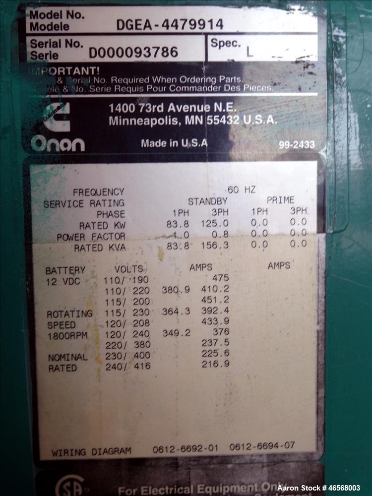 Used Cummins Onan 125 kW Trailered Diesel Generator Model DGEA.