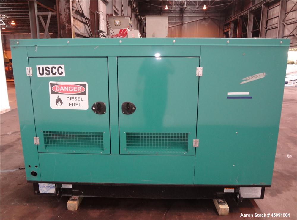 Used Cummins 35 kW standby (30 kW prime) diesel generator set, model DGGD-5769016, SN-G060944329. Cummins 4B3.3-G1 engine rated 56 HP at 1800 RPM. 1/60/120/240V. 150 Amp main-line circuit breaker. Po...