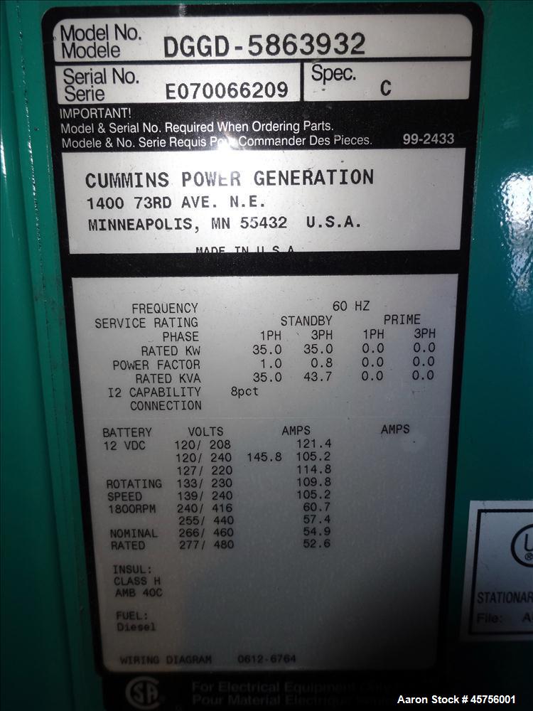 Used Cummins 35 kW standby (30 kW prime) diesel generator set