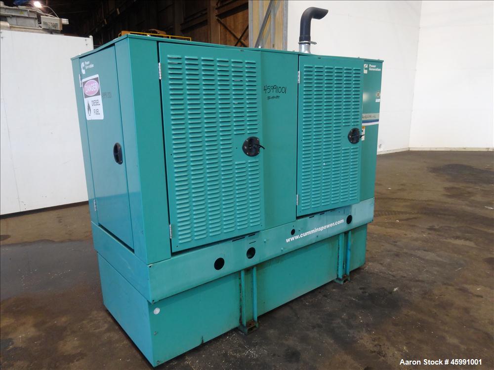 Used Cummins 35 kW standby (30 kW prime) diesel generator set, model DGGD-5937011, SN-J070118848. Cummins 4B3.3-G1 engine rated 56 HP at 1800 RPM. 35kW 1/60/120/240V current set up, reconnectable to ...