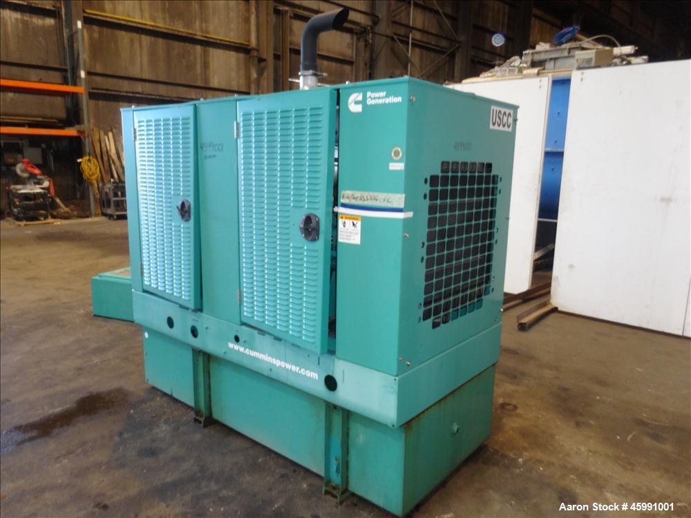 Used Cummins 35 kW standby (30 kW prime) diesel generator set, model DGGD-5937011, SN-J070118848. Cummins 4B3.3-G1 engine rated 56 HP at 1800 RPM. 35kW 1/60/120/240V current set up, reconnectable to ...