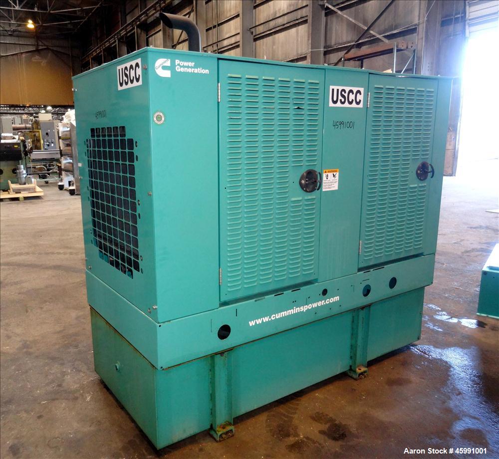 Used Cummins 35 kW standby (30 kW prime) diesel generator set, model DGGD-5937011, SN-J070118848. Cummins 4B3.3-G1 engine rated 56 HP at 1800 RPM. 35kW 1/60/120/240V current set up, reconnectable to ...