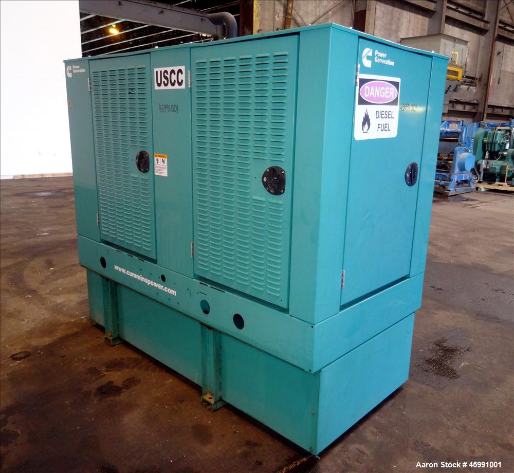 Used Cummins 35 kW standby (30 kW prime) diesel generator set, model DGGD-5937011, SN-J070118848. Cummins 4B3.3-G1 engine rated 56 HP at 1800 RPM. 35kW 1/60/120/240V current set up, reconnectable to ...