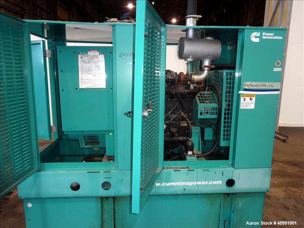 Used Cummins 35 kW standby (30 kW prime) diesel generator set, model DGGD-5937011, SN-J070118848. Cummins 4B3.3-G1 engine rated 56 HP at 1800 RPM. 35kW 1/60/120/240V current set up, reconnectable to ...