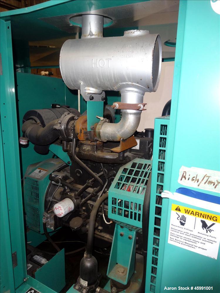 Used Cummins 35 kW standby (30 kW prime) diesel generator set, model DGGD-5937011, SN-J070118848. Cummins 4B3.3-G1 engine rated 56 HP at 1800 RPM. 35kW 1/60/120/240V current set up, reconnectable to ...