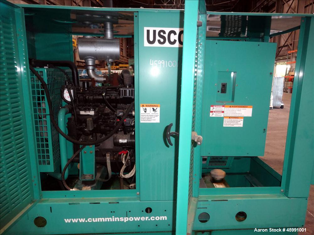 Used Cummins 35 kW standby (30 kW prime) diesel generator set, model DGGD-5937011, SN-J070118848. Cummins 4B3.3-G1 engine rated 56 HP at 1800 RPM. 35kW 1/60/120/240V current set up, reconnectable to ...