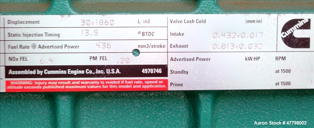 Used Cummins 750 kW EPA Tier 2 750kW Diesel Generator. Cummins QST30-G5.