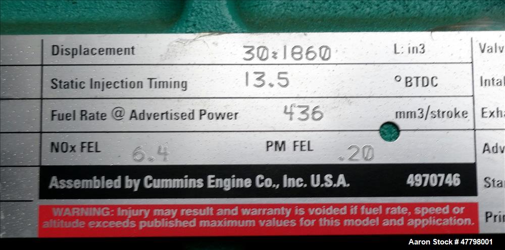 Used Cummins 750kW standby diesel generator DQFAA. Cummins EPA Tier 2
