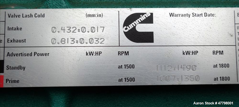 Used Cummins 750kW standby diesel generator DQFAA. Cummins EPA Tier 2