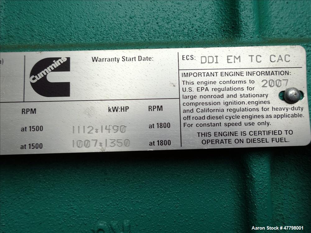 Used Cummins 750kW standby diesel generator DQFAA. Cummins EPA Tier 2