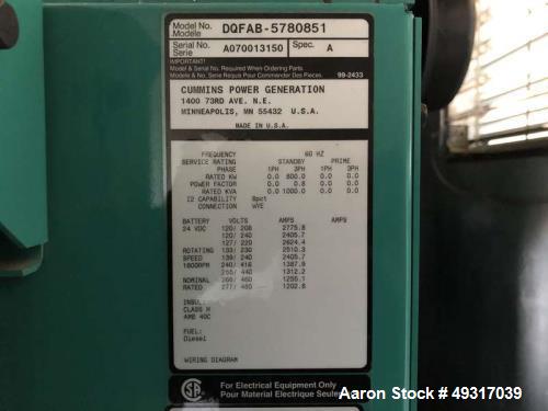 Used Cummins 800 kW Diesel Generator – QST30-G5, Tier 2, 2007, 292 Hrs, Sound Enclosure