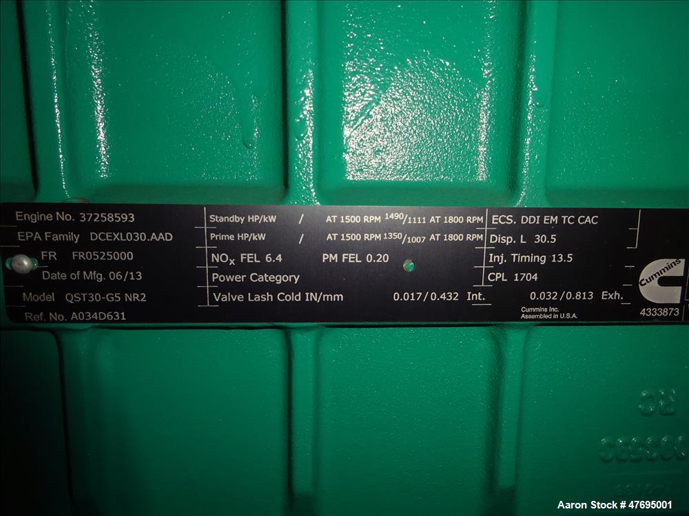 UNUSED Cummins 1000 kW generator model DQFAD. Cummins QST30-G5 engine EPA Tier 2