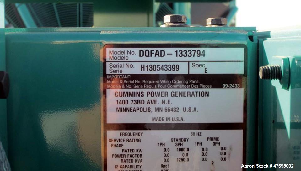 UNUSED Cummins 1000 kW diesel generator DQFAD. Cummins QST30-G5 NR2, EPA Tier 2