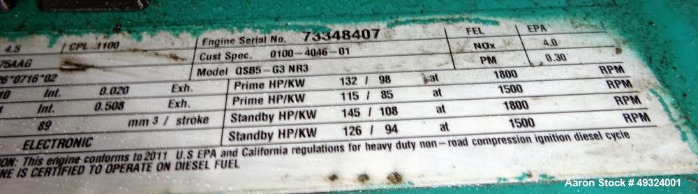 Used Cummins 35kW Standby Diesel Generator Set, Model DSFAA10232879