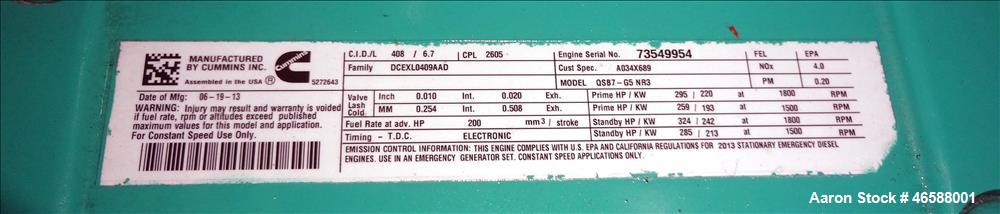 Used Cummins 200 kW diesel generator model DSGAE. Cummins QSB7-G5 NR3 engine.