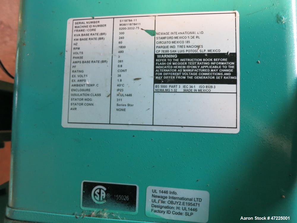 Used Cummins 150 kW, model DSHAA. Cummins QSL9-G0 engine, EPA Tier 3.