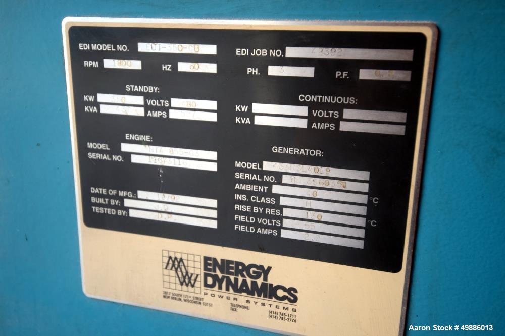 Used Energy Dynamics 350 kW Standby Diesel Generator Set, Model EDI-350-CB