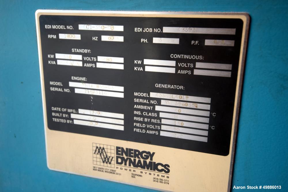 Used- Energy Dynamics 350 kW Standby Diesel Generator Set, Model EDI-350-CB