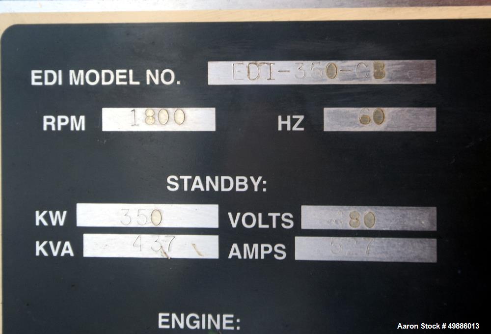 Used- Energy Dynamics 350 kW Standby Diesel Generator Set, Model EDI-350-CB