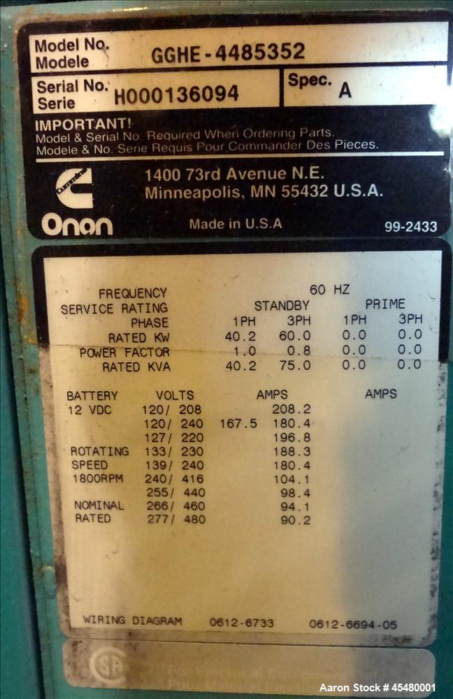 Used Cummins 60 kW natural gas generator, model GGHE. Ford WSG-1068 6.8L engine