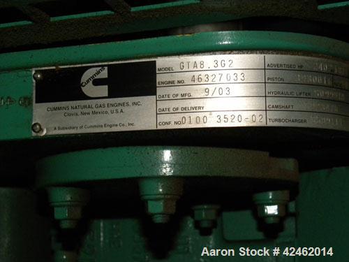 Used Cummins 150 kW Natural Gas Generator Set. Cummins model GGKD-5630856, serial #I030547189. Cummins model GTA8.3G2 engine, serial #46327033, 3/60/277-480V. Includes a PowerCommand cotrol panel. 35...