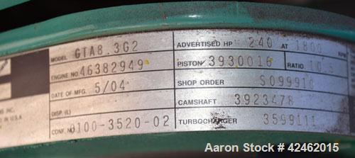 Used Cummins 150kW natural gas generator set. Cummins model GGKD-5672662,SN-E040646119. Cummins model GTA8.3G2 engine, SN-46382949. 3/60/277/480V. Includes a PowerCommand cotrol panel. Built 2004.