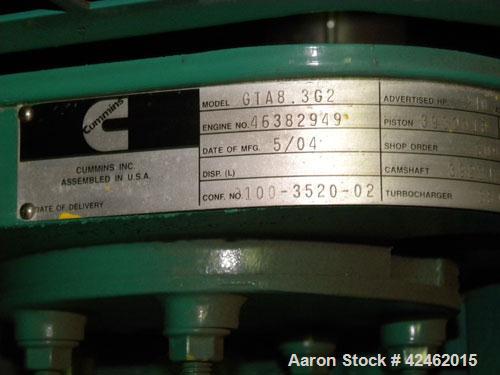 Used Cummins 150kW natural gas generator set. Cummins model GGKD-5672662,SN-E040646119. Cummins model GTA8.3G2 engine, SN-46382949. 3/60/277/480V. Includes a PowerCommand cotrol panel. Built 2004.