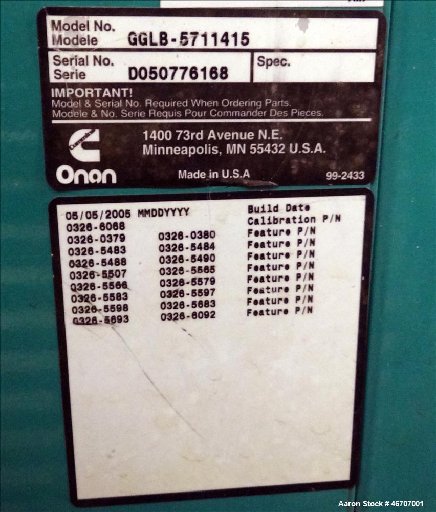 Used Cummins 150 kW natural gas generator model GGLB. GM8.1L-HO engine.