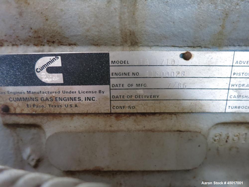 Used Cummins 300 kW Standby Natural Gas Generator Set, Model GTA-1710.