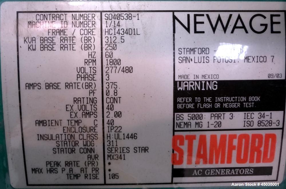 Used Cummins 250kW Standby (225kW Prime) Natural Gas Generator Set. Cummins GTA855G-3 engine rated 383 hp @ 1800 rpm, serial #25287760. 3/60/480V 12 lead reconnectable to other voltages.  400 Amp mai...