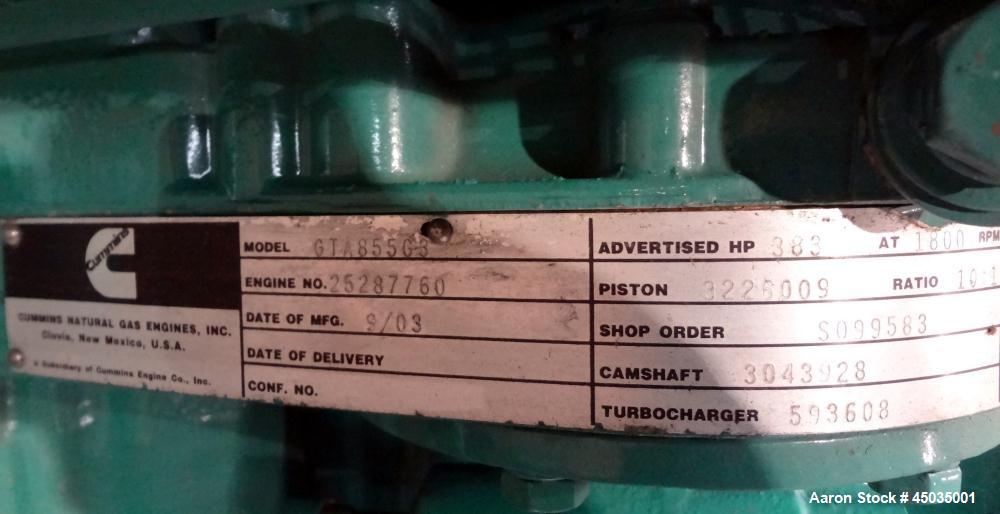 Used Cummins 250kW Standby (225kW Prime) Natural Gas Generator Set. Cummins GTA855G-3 engine rated 383 hp @ 1800 rpm, serial #25287760. 3/60/480V 12 lead reconnectable to other voltages.  400 Amp mai...