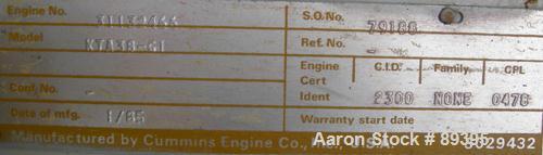 Used Cummins 775 kW Diesel Generator Set. Cummins model KTA38-GI engine, serial #31132466, rated 1135 hp at 1800 rpm. O'Brien generator end, 3/60/277/480 volt, model OB775KWDW63, serial #3029. Curren...