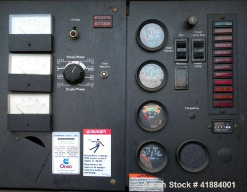 Used Cummins 200 kW standby diesel generator set. Cummins model NT-855-G4 engine, serial# 1161-7668, Rated 375 hp @ 1800 rpm. 3/60/208-240/380-480 volt generator end ID # 200DFBC/38795F. Battery char...