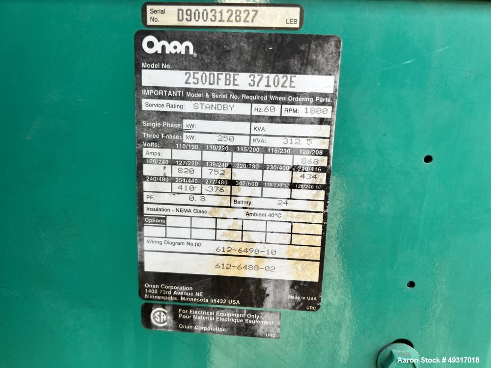 Used-Cummins 250 kW Standby (225 kW Prime) Diesel Generator Set