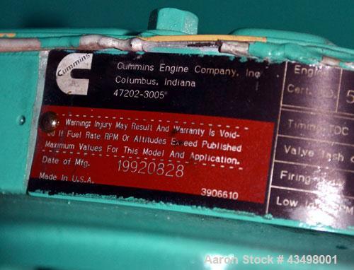 Used Cummins 125kW Diesel Generator Set, model 125DGEA, serial H920481242. Cummins model 6CT8.3-G engine rated 207 hp @ 1800 rpm, serial #44784082. 3/60/120/240V (rated 83 kW as single phase), 200 am...