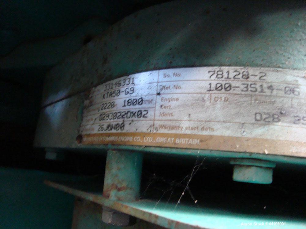 Used Cummins 1500 kW standby (1250kW prime) diesel generator set. Cummins Model 1500DFLE-1062, SN-F000120500, Cummins KTA50-G9 engine rated 2220 HP at 1800 RPM, emissions EPA tier 1, SN-33146331. 3/6...