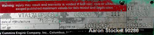 USED: Cummins/Onan 500 kW diesel driven generator, model 500DFY-4XR. 625 kva, 3/60/277-480 volt, 1800 rpm, 752 amp. Driven by a Cummins engine, model VTA1710PGC800, radiator cooled, SO #68900, serial...
