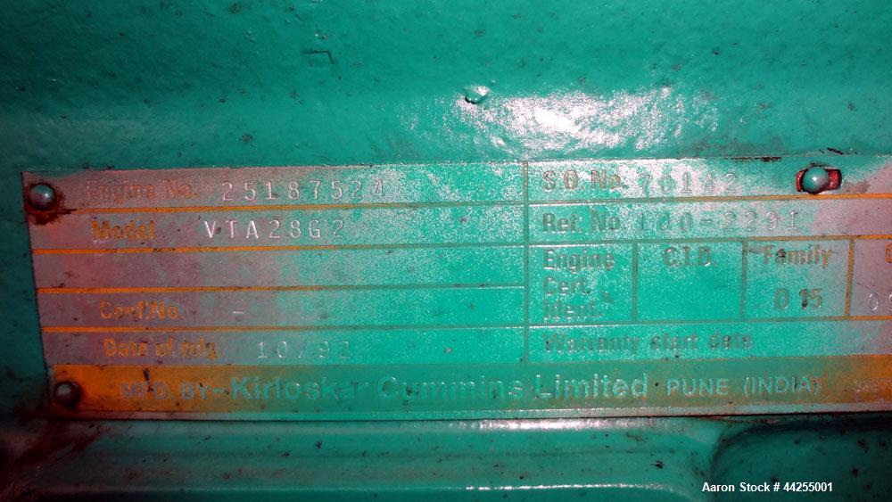 Used Cummins 600 kW standby(545kW prime) diesel generator set, model 600DFGB, SN-K920490743. Cummins VTA28-G2 engine rated 900 HP @ 1800 RPM, SN-25187524. 3/60/120/208V, reconnectable to other voltag...