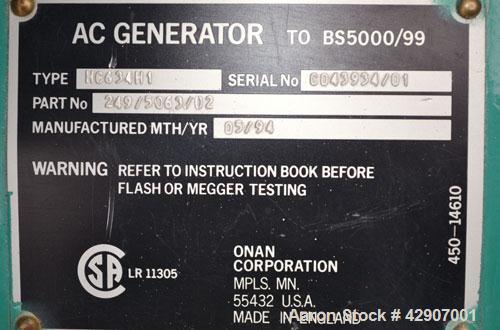 Used Cummins / Onan 900kW Diesel Generator Set. Cummins model DFJC, SN-I940555062. Cummins KTA 38-G3 engine SN-33127399, rated 1340 HP @ 1800 RPM. 3/60/480V. PowerCommand digital panel. 1600 Amp main...