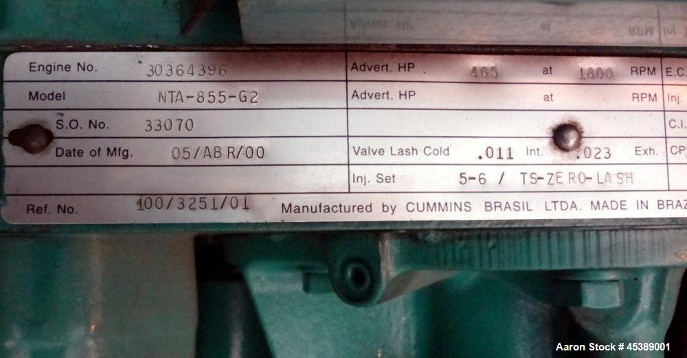 Used Cummins 300 kW Standby Diesel Generator Set, Model 300 DFCB