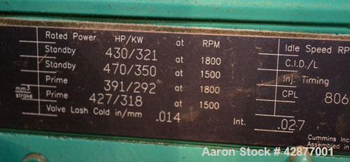 Used Cummins/Onan 250 kW diesel generator set. model DQAD 5706228, Cummins model QSM11-G2, SN-35122041, rated 430 HP @ 1800 RPM, EPA Tier I. 3/60/120/208/277-480V. Currently set up for 208V, reconnec...