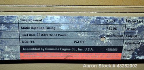 Used Cummins 900 kW standby (810kW prime) portable diesel generator set. Cummins model QST30-G2 Engine, Spec-D573001GX03, SN-37223214, emissions EPA tier 1. Newage Stamford generator SN-02126629/001....
