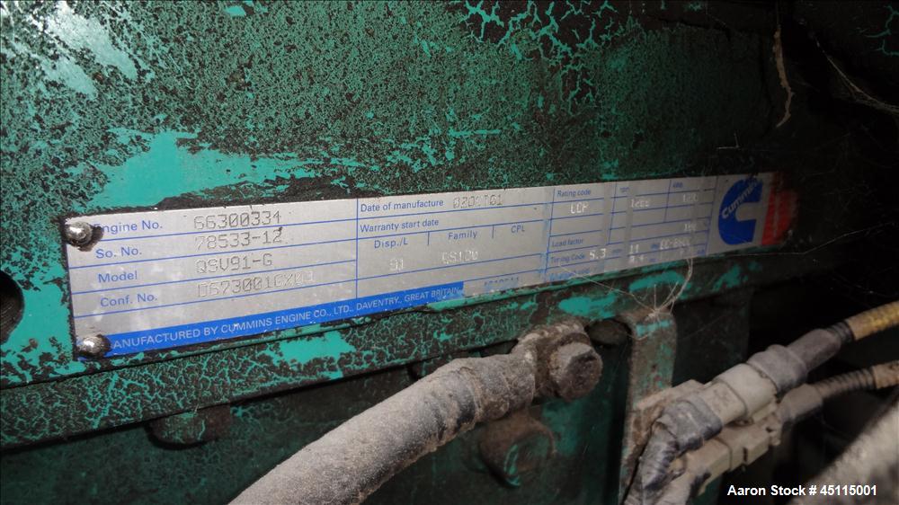Used Cummins 1250 kW Natural Gas Generator Set SN-J0K189310. Cummins QSV91-G engine, 1200 rpm, SN-66300334. 3/60/480V. Top end overhaul completed. Generator end rewound. Last documented hours 15748. ...