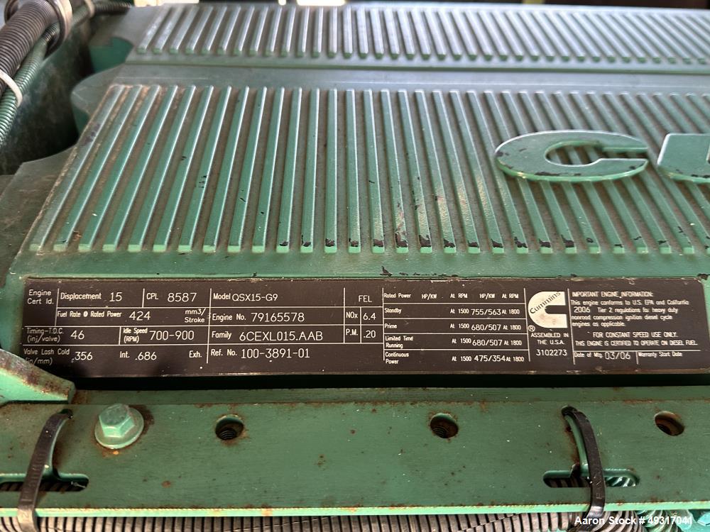 Used Cummins DFEK 500 kW Diesel Generator — QSX15-G9, 328 Hrs, UL 2200