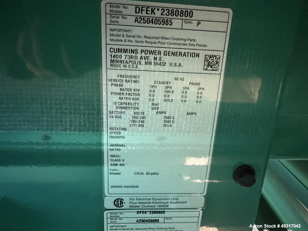 Unused New Cummins 500 kW Diesel Generator Set – Model DFEK – 2025