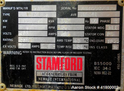 Used Cummins 135 kW Continuous Rated Natural Gas Generator Set. Cummins G855 natural gas engine rated 220HP at 1800RPM, SN-25192077. Stamford / Newage 120/208/277/480V generator end. 400 Amp main-lin...