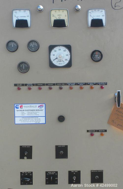 Used Cummins 510 kW Standby Generator Set. 3/60/277/480V. Cummins Engine Model VTA-1710-GS, Engine No. 37102212. Stand alone control panel with 800 Amp breaker. 314 hrs.