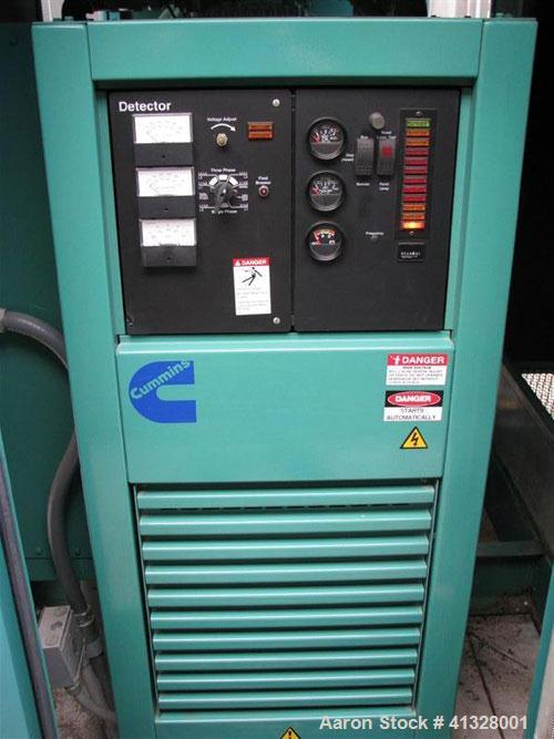 Used Cummins 215 kW natural gas generator set. Cummins GTA855-GS/GC2 engine. 3/60/277/480V, main-line circuit breaker 1200 amp. Sound attenuated enclosure. 179 hours. Yr 2001.