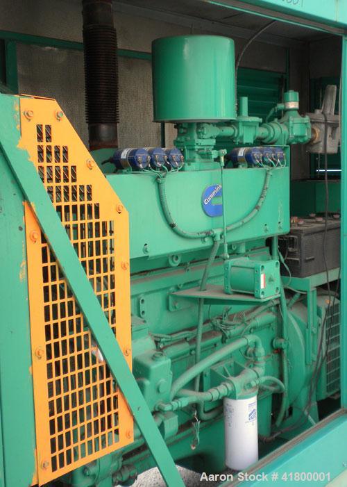 Used Cummins 140 kW natural gas generator set. Cummins G855 natural gas engine rated 220HP at 1800 RPM, SN-25229790. Newage 3/60/480V generator end. 400 Amp main-line circuit breaker. Block heater. W...